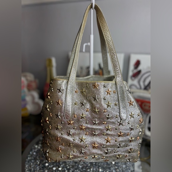 Jimmy Choo Sofia Star Studded Tote Bag in metallic silver calfskin leather EUC - Picture 1 of 14